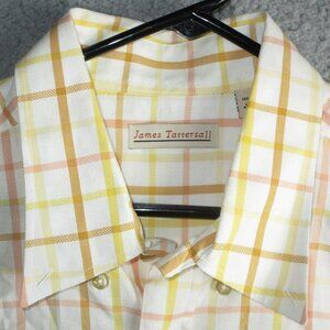JAMES TATTERSALL MEN'S L/S BUTTON SHIRT WHITE PINK BROWN YELLOW XL COTTON